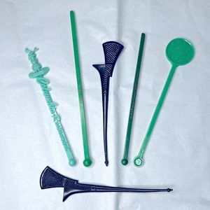 Vintage MCM Set of 6 Green Swizzle Sticks, Midcentury, Hipocampo Nightclub, bar